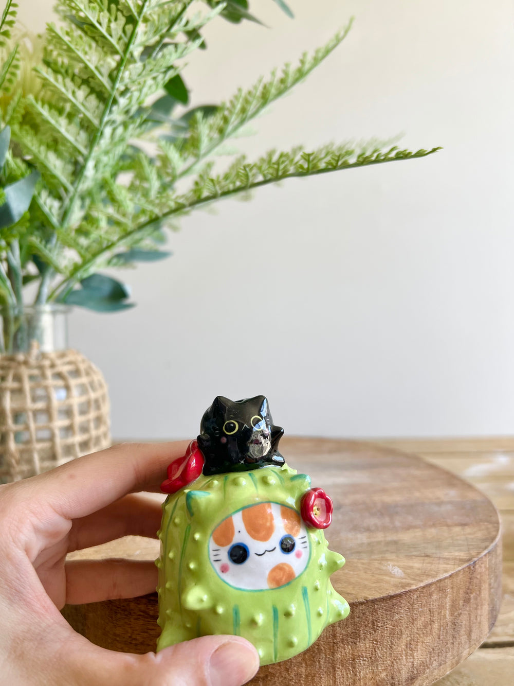 Ginger CAT-us with black cat friend bud vase, photo 9 of 14