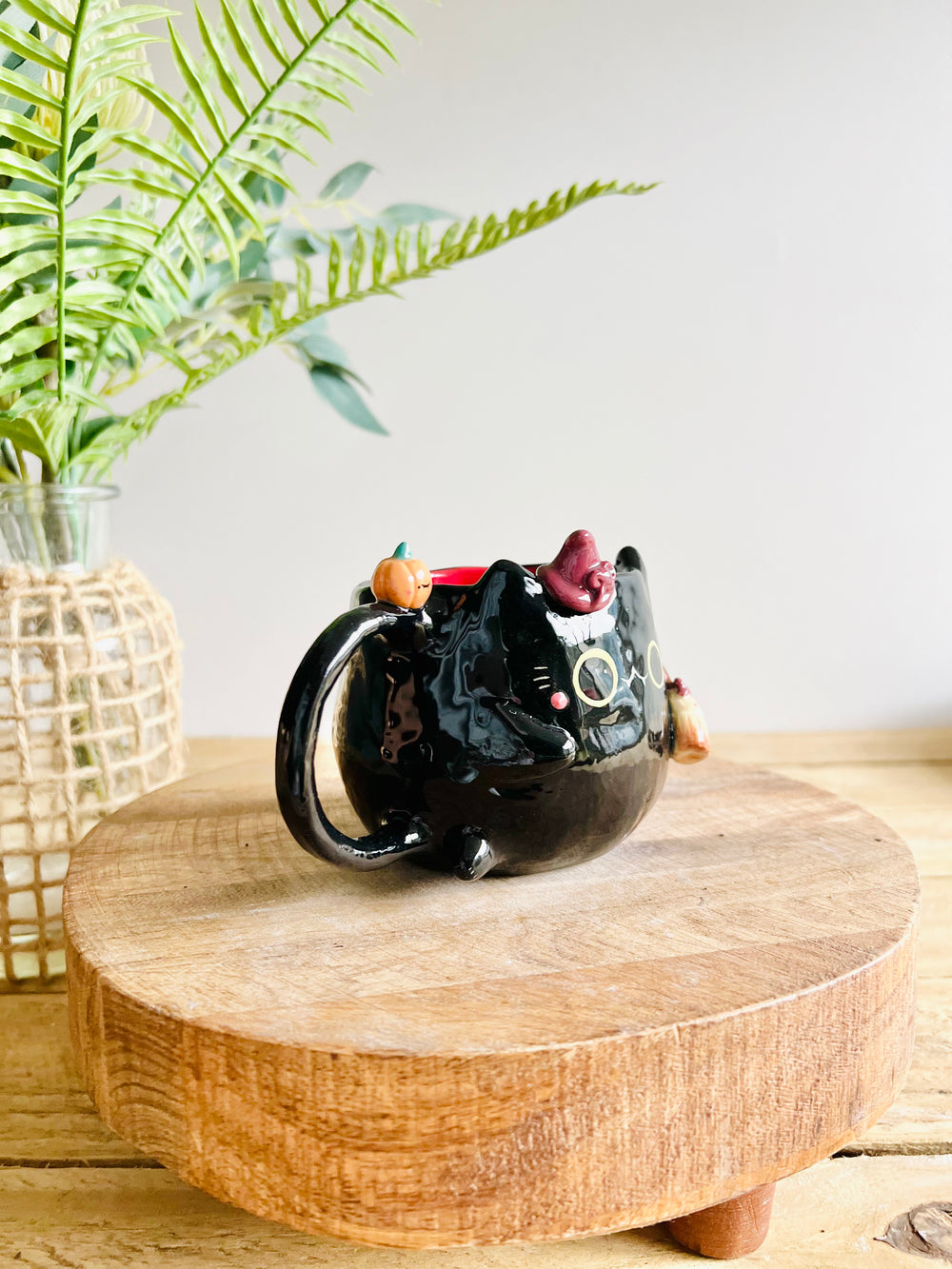 Black cat witch mug with pumpkin friend, photo 2 of 10