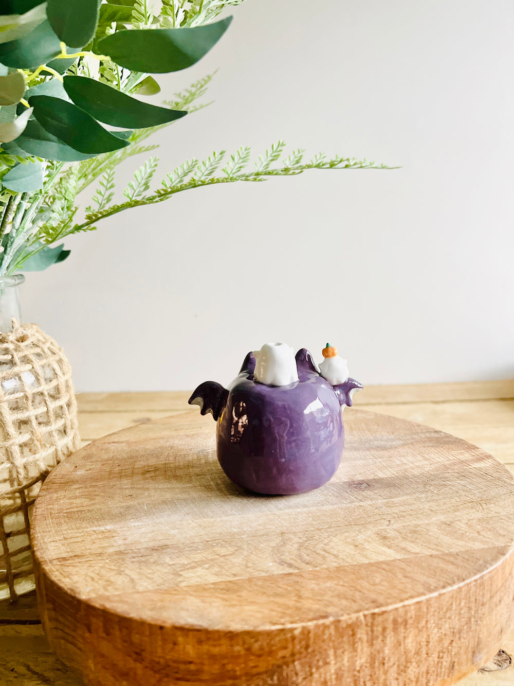 Bat with ghost and pumpkin friends bud vase, photo 4 of 7
