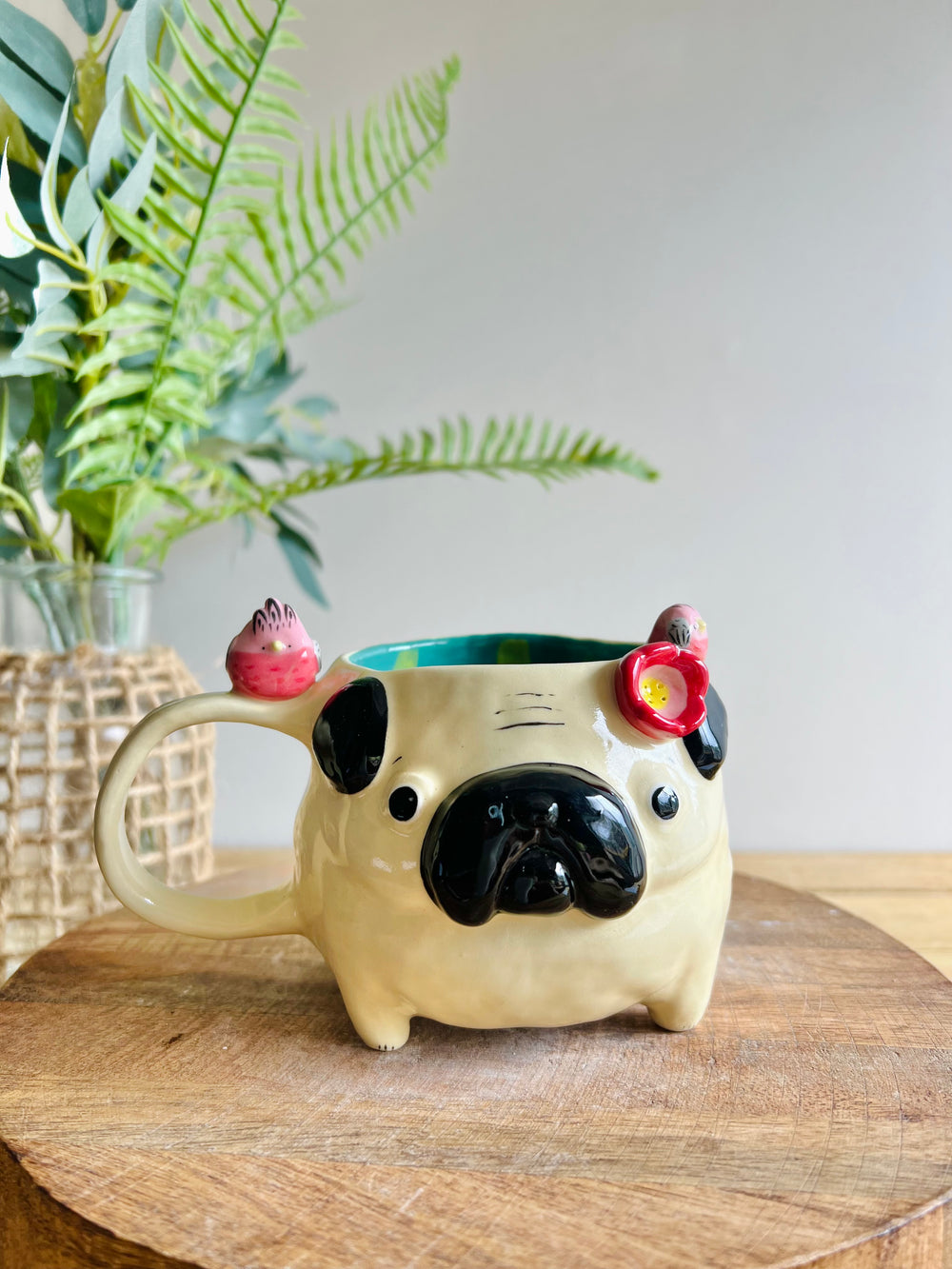 ‘Pugs and kisses’ Puggo muggo with pink galah friends #3, photo 1 of 8