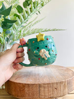 Christmas tree mug with gingerbread and present friend