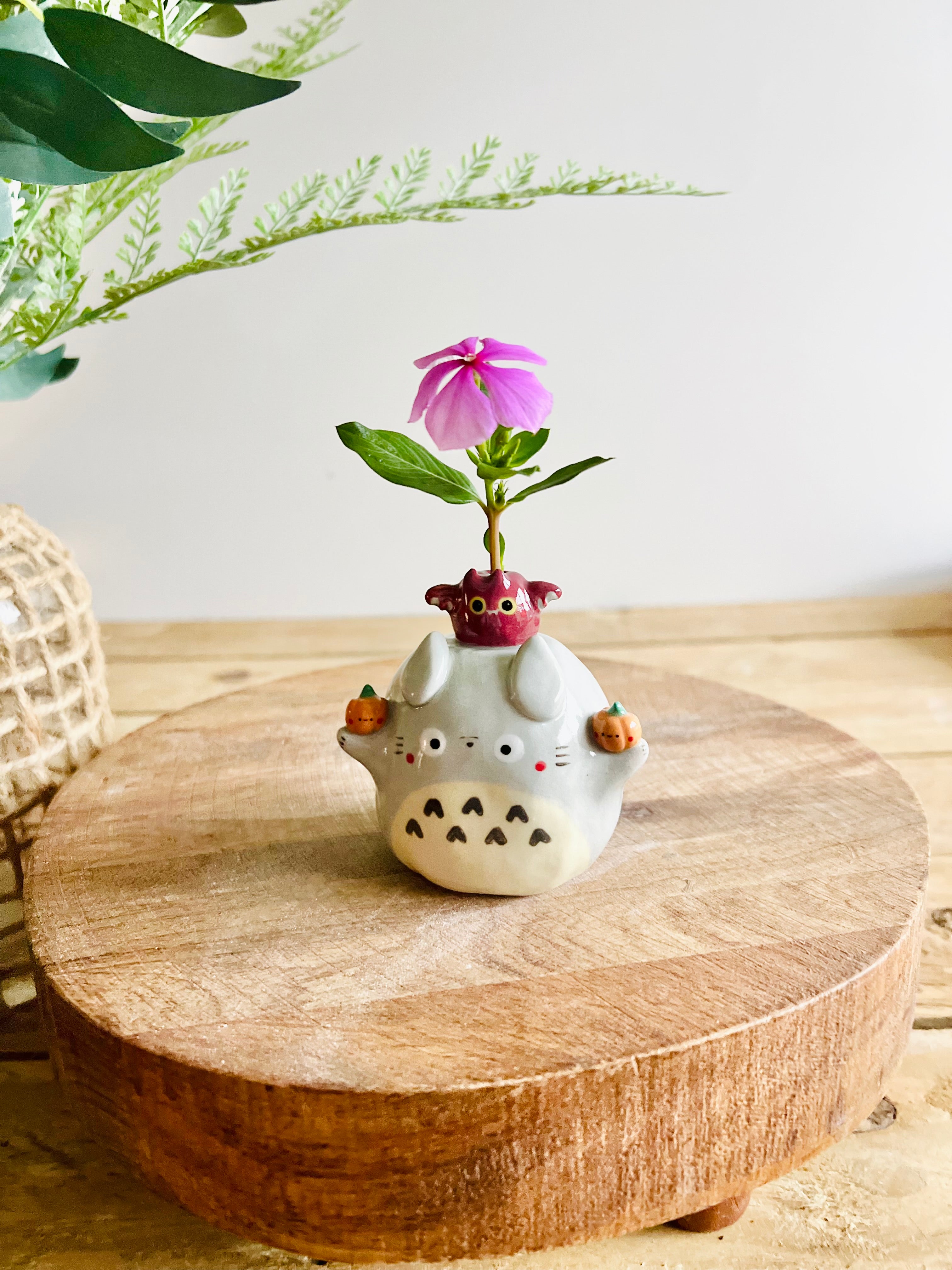 Totoro with bat and pumpkin friends bud vase