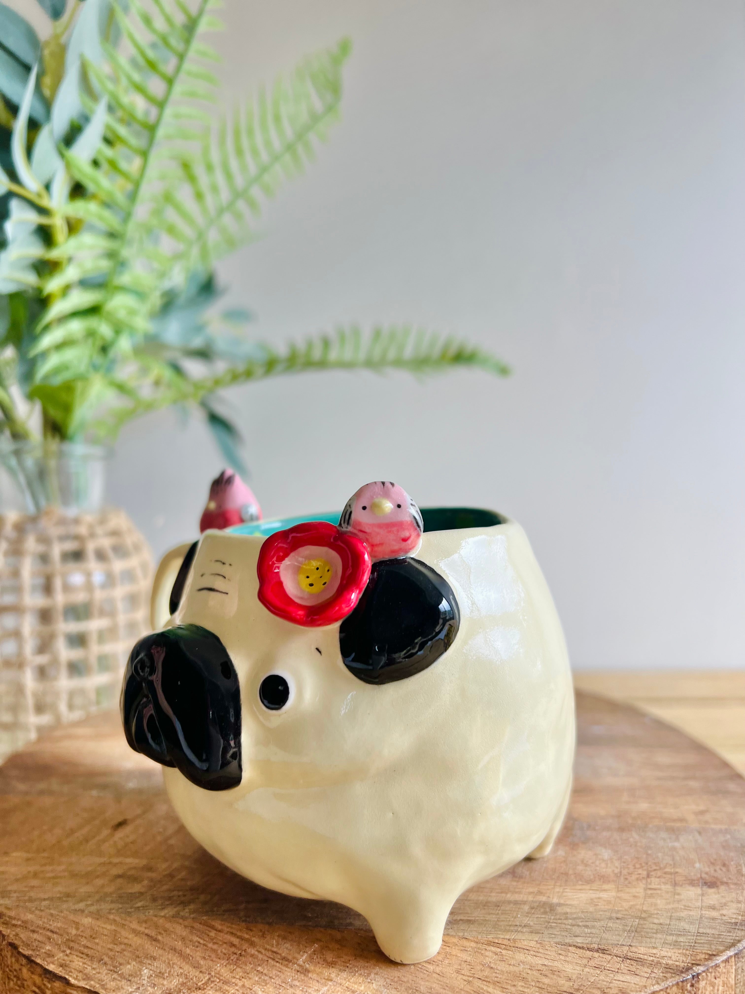 ‘Pugs and kisses’ Puggo muggo with pink galah friends #3