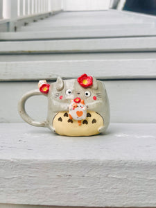 Flowery Totoro mug with cat friends