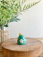 Christmas tree with grey cat friend bud vase