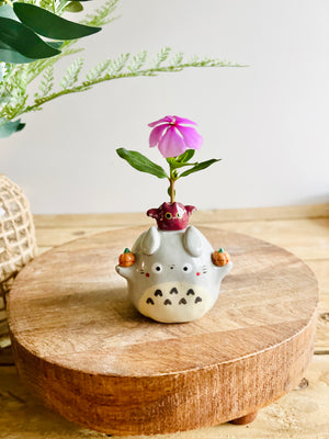 Totoro with bat and pumpkin friends bud vase