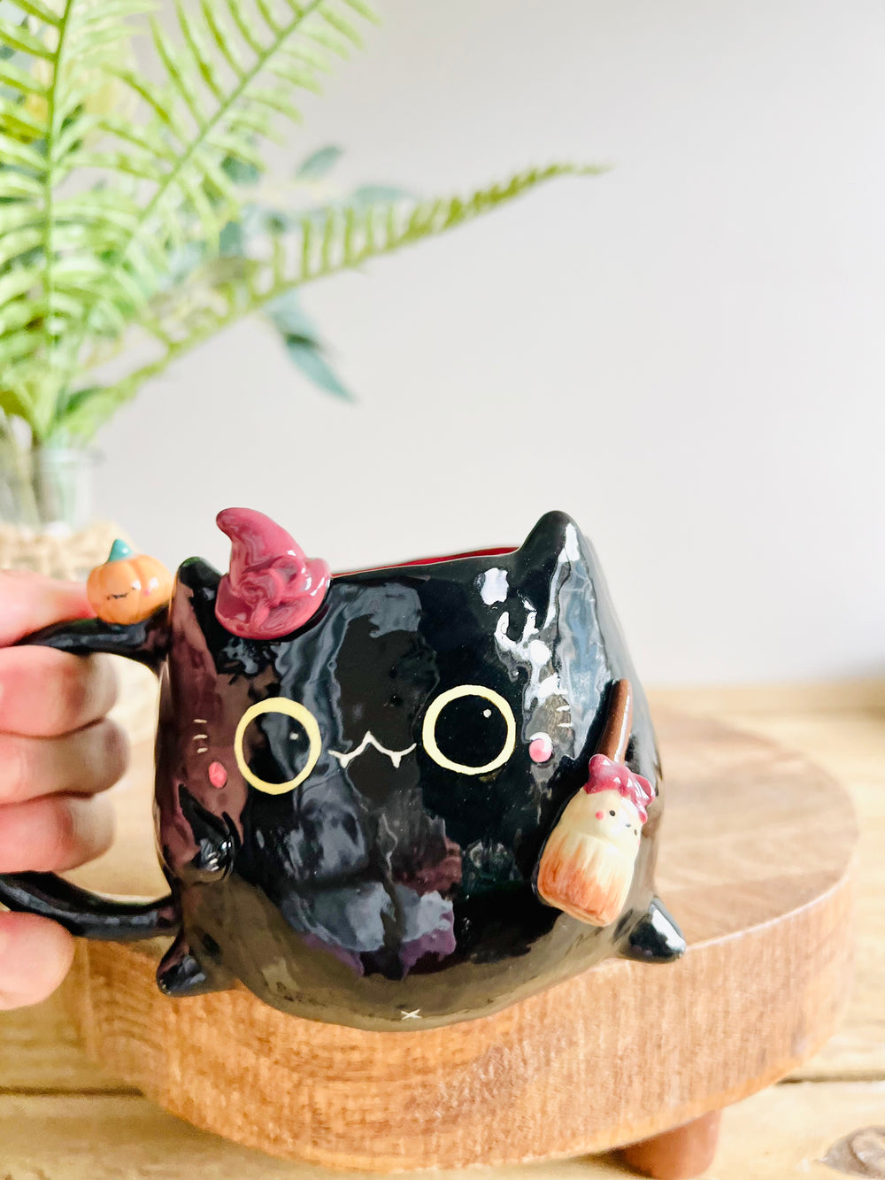 Black cat witch mug with pumpkin friend, photo 9 of 10