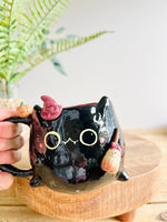 Black cat witch mug with pumpkin friend