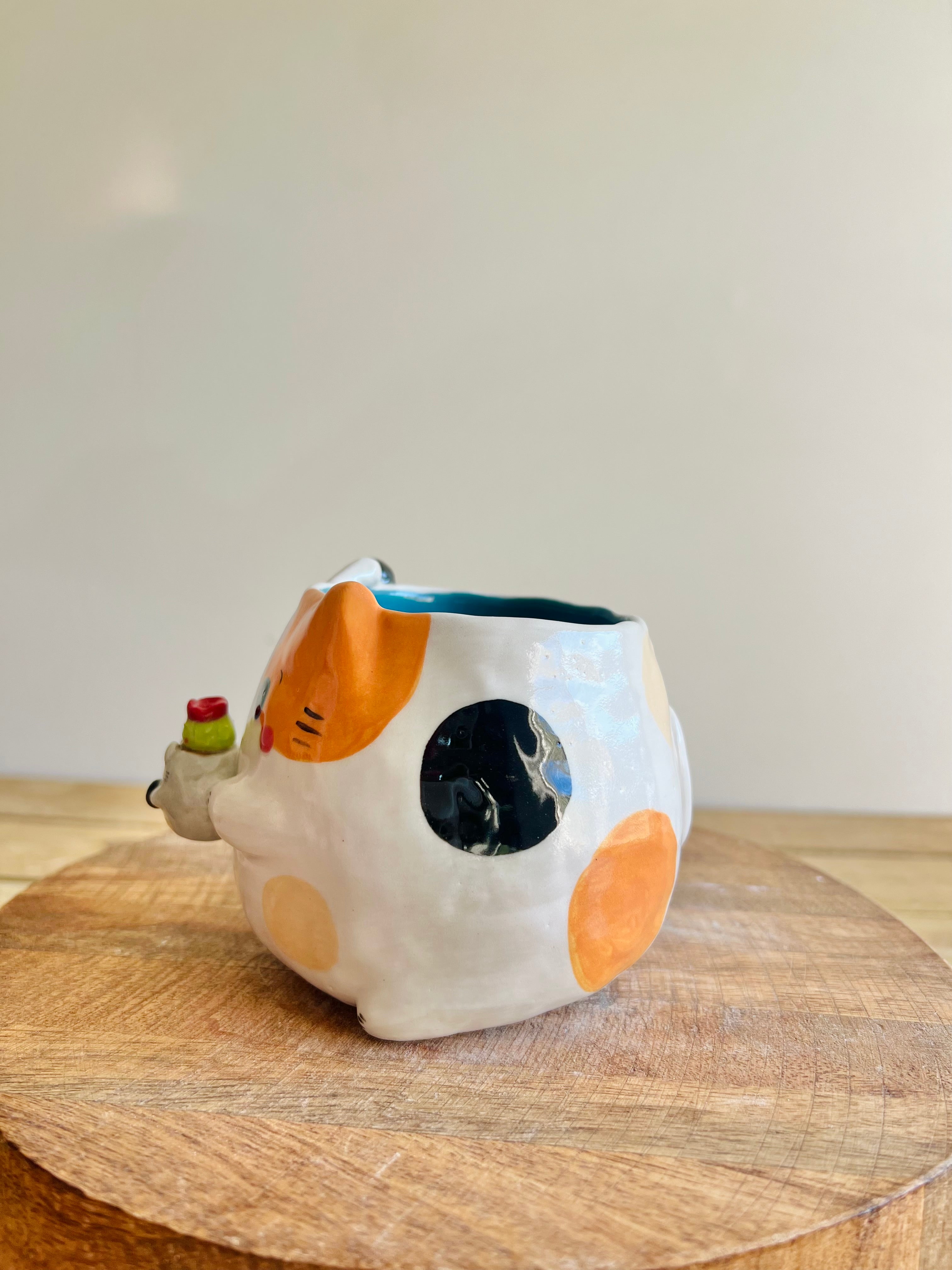 Cat pot with Totoro pot