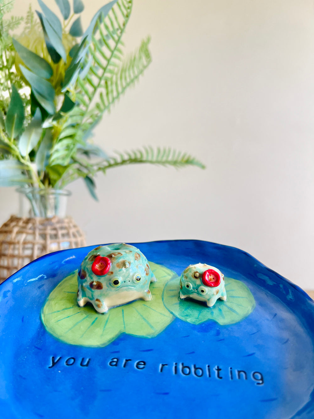 RIBBITing grump froggo trinket dish with bud vase, photo 2 of 5