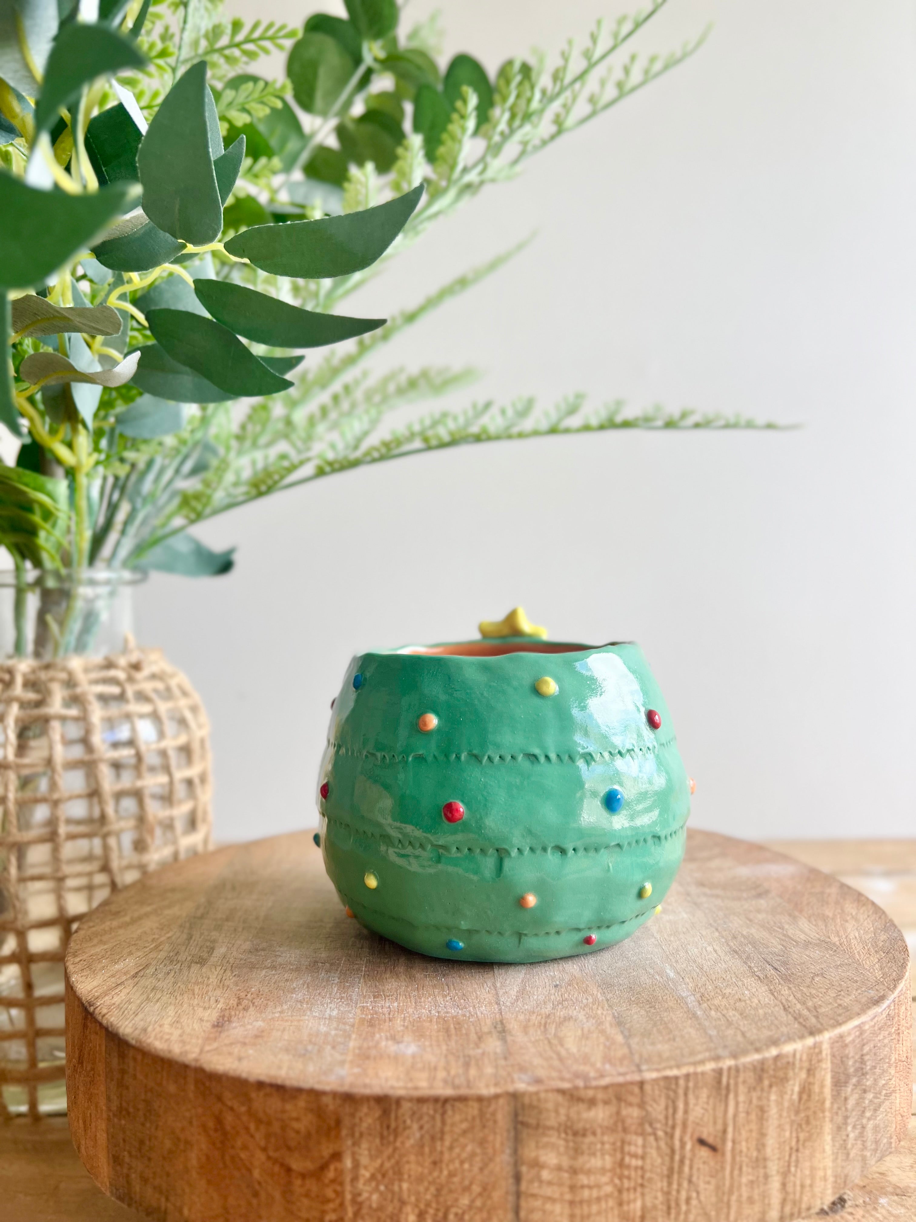 Christmas tree planter with gingerbread friend