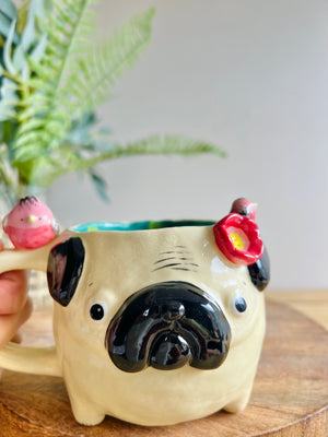 ‘Pugs and kisses’ Puggo muggo with pink galah friends #5