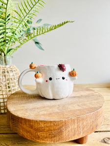 Ghost mug with spider and pumpkin friends