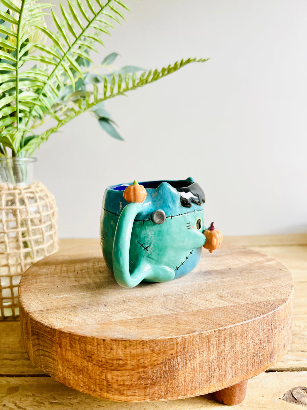 Franken-kitty mug with pumpkin friends, photo 2 of 7