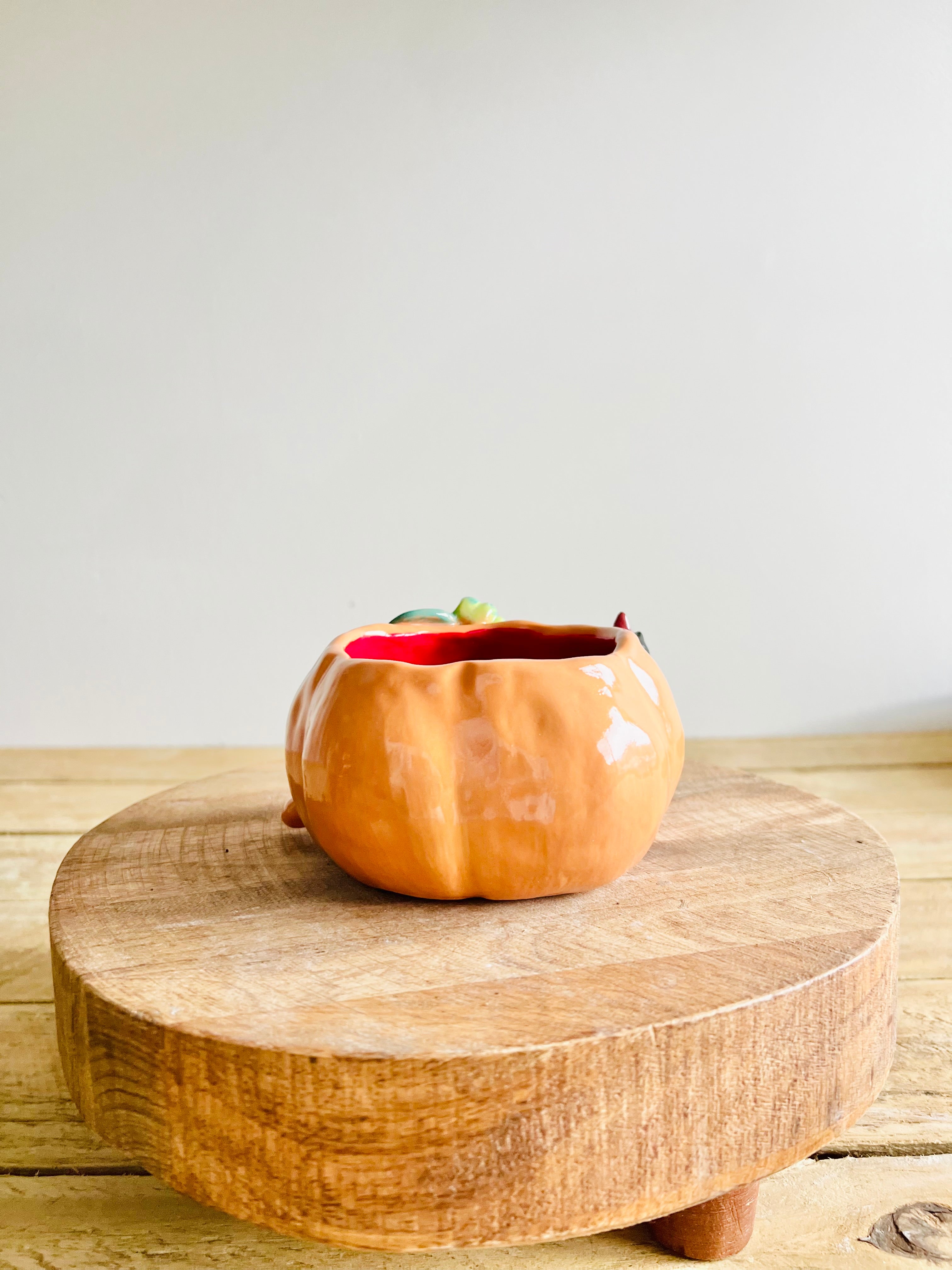 Pumpkin pot with black cat friend