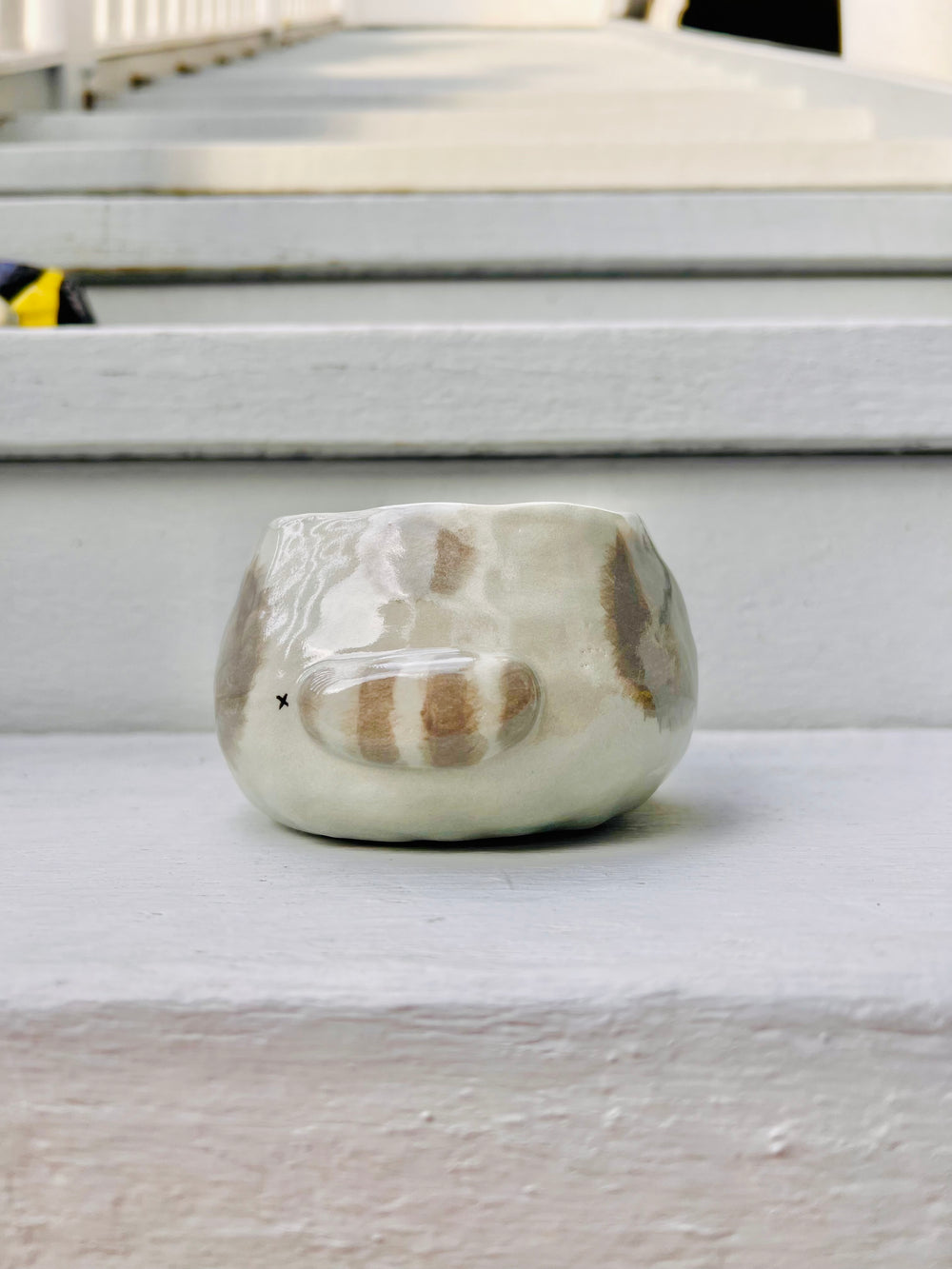 Sideways grey cat pot with ginger cat friend, photo 3 of 9