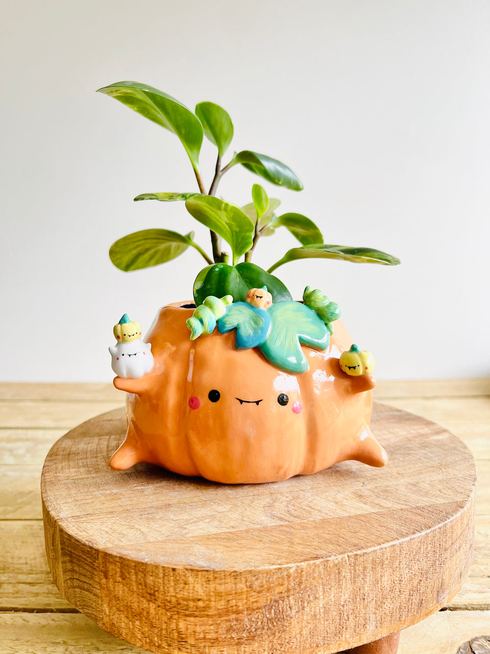 Pumpkin pot with ghost and baby pumpkin friends, photo 1 of 8
