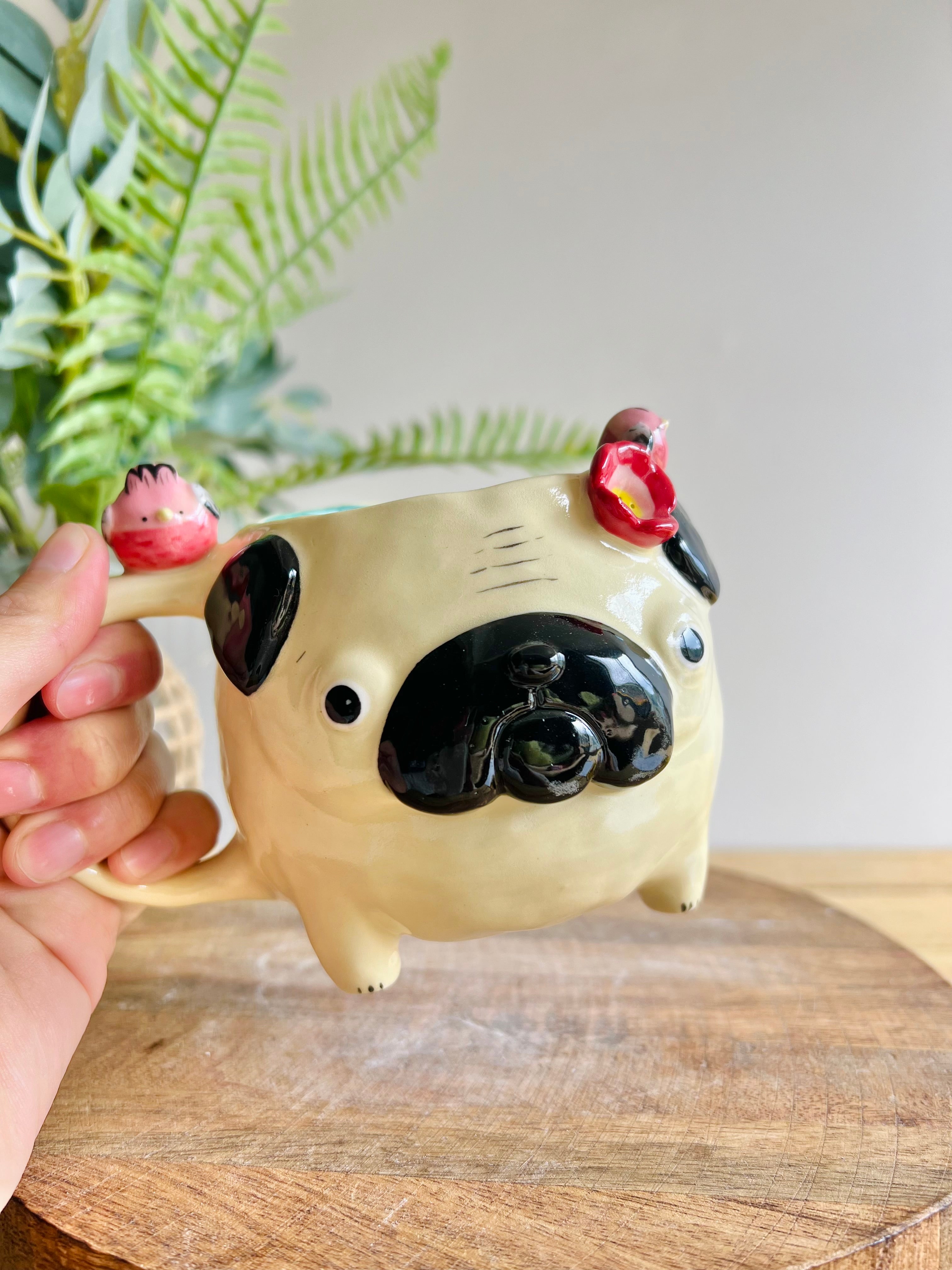 ‘Pug and Kisses’ Puggo muggo with pink galah friends #1