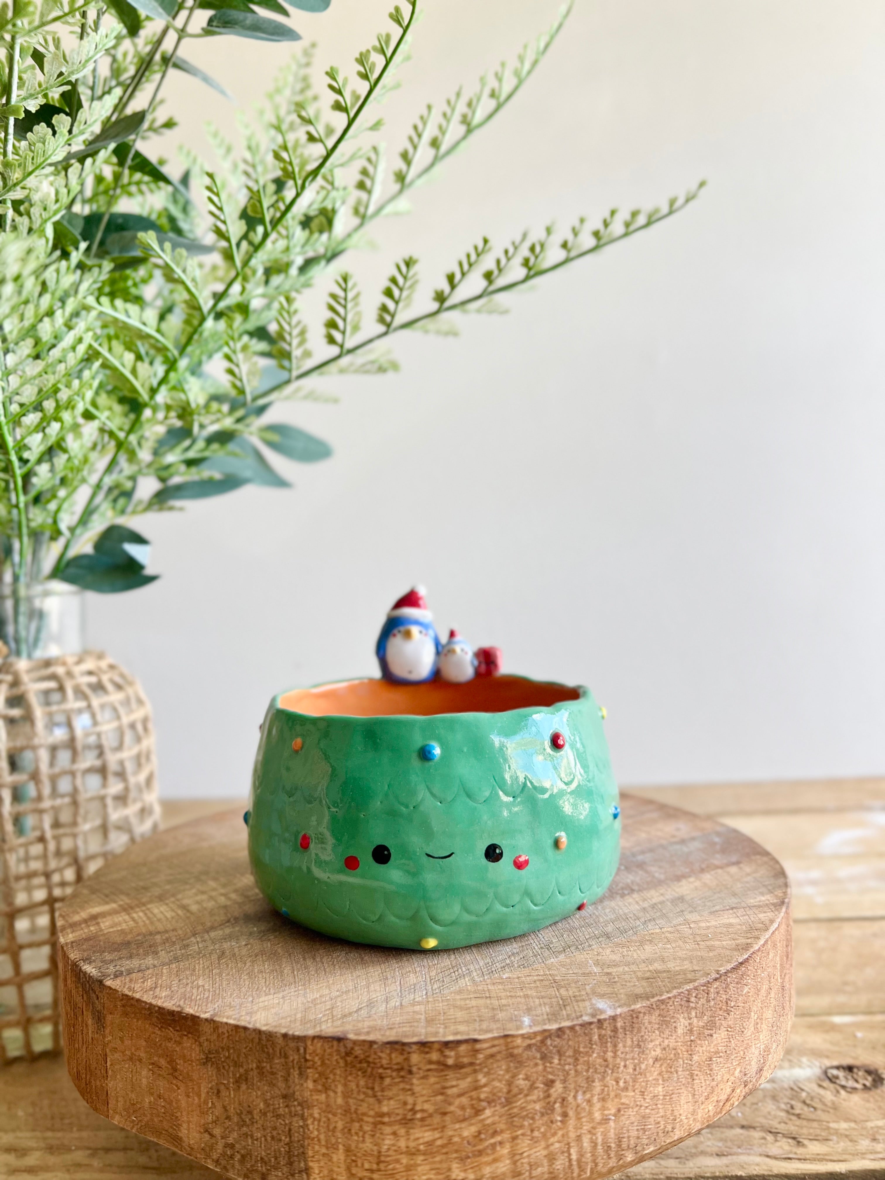 Christmas tree bowl with penguin friends