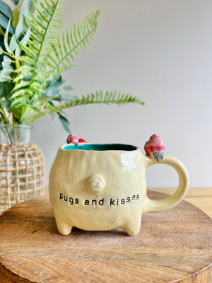 ‘Pugs and kisses’ Puggo muggo with pink galah friends #2