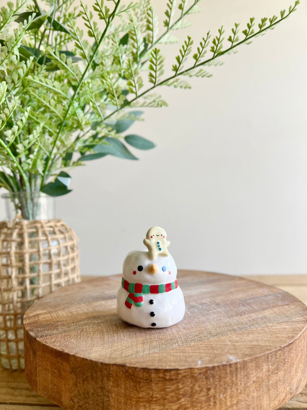Snowman with gingerbread friend bud vase, photo 2 of 8