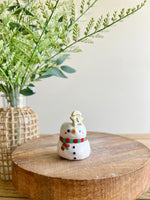 Snowman with gingerbread friend bud vase