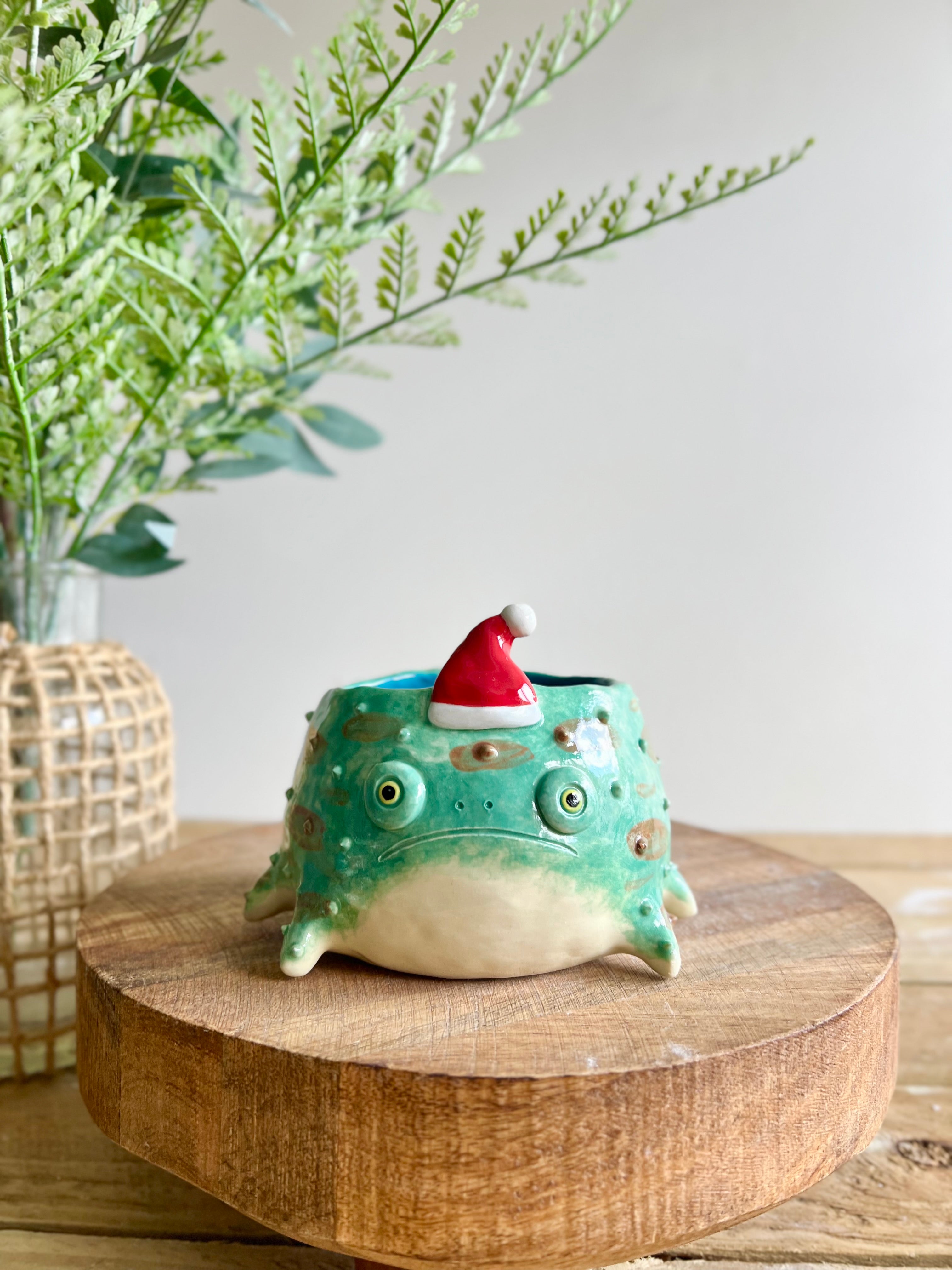 Festive grumpy froggo planter #1