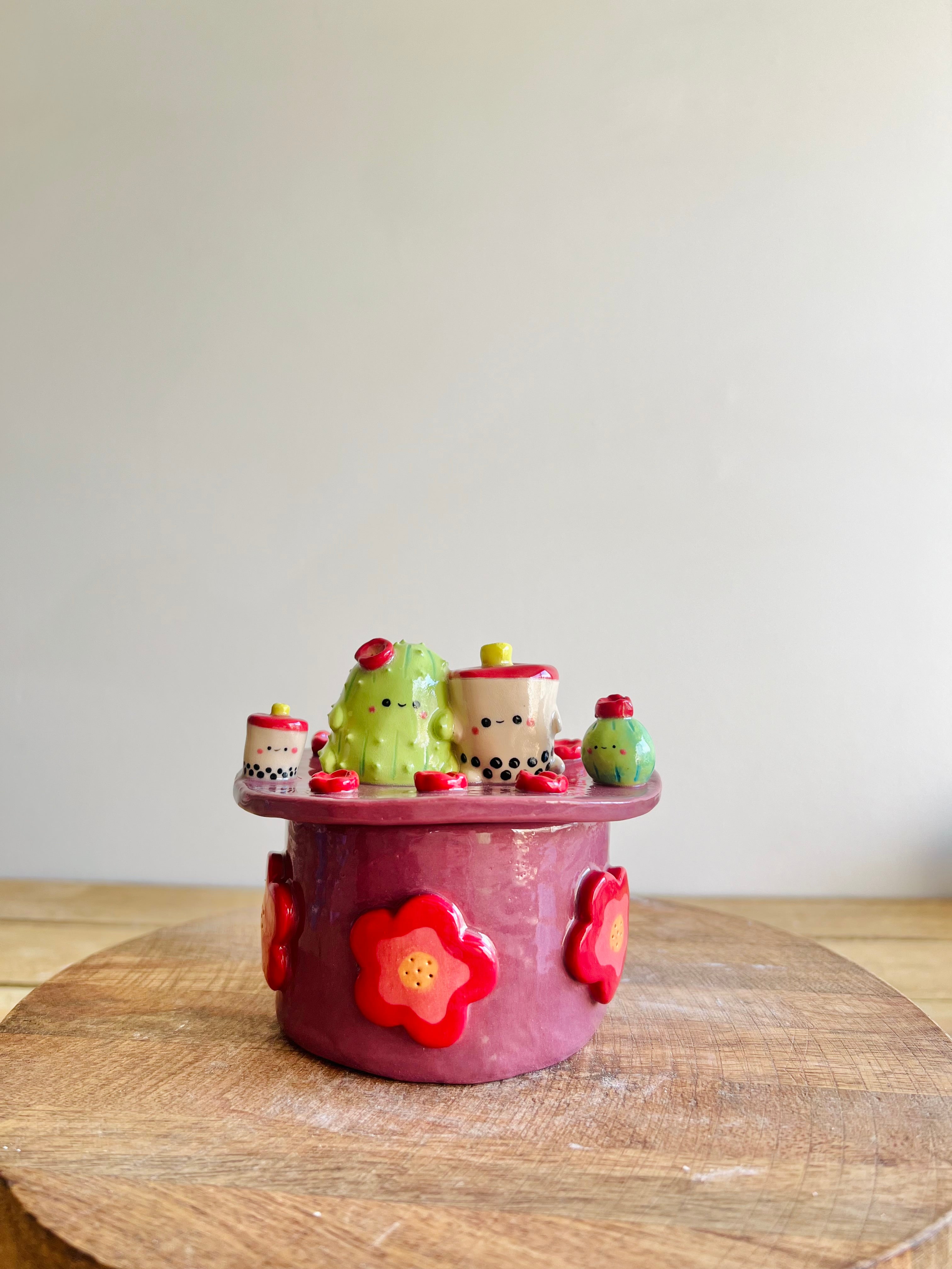 Cactus Bubble Tea Lidded Trinket pot