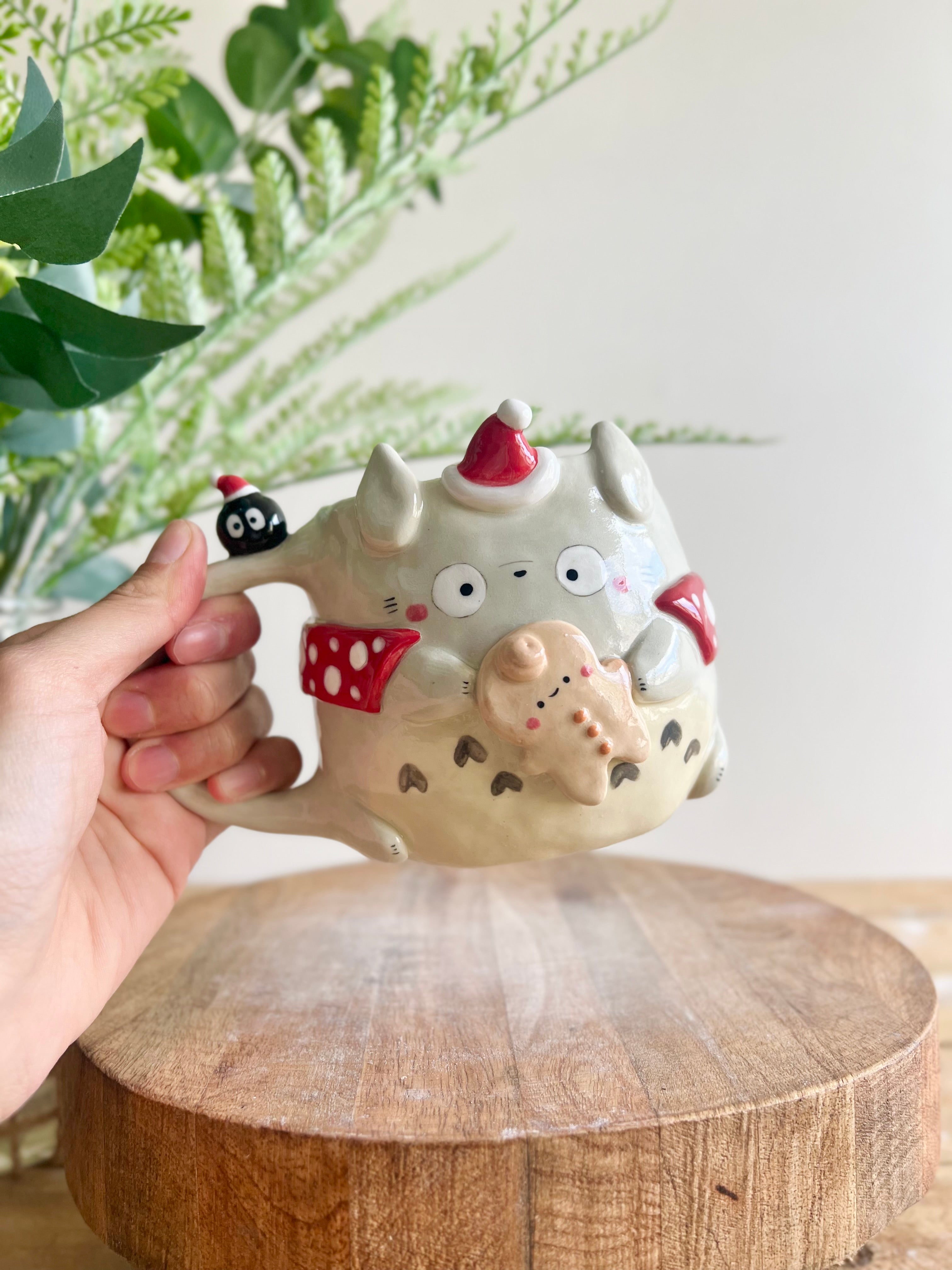 Festive Tororo mug with gingerbread and soot sprite friends