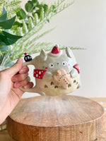 Festive Tororo mug with gingerbread and soot sprite friends