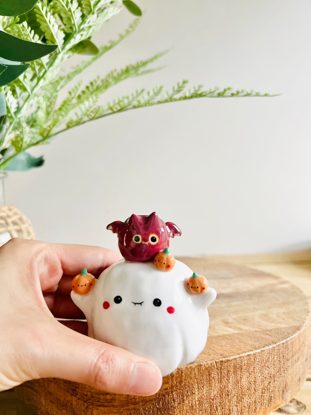 Ghost with bat and pumpkin friends bud vase, photo 9 of 10