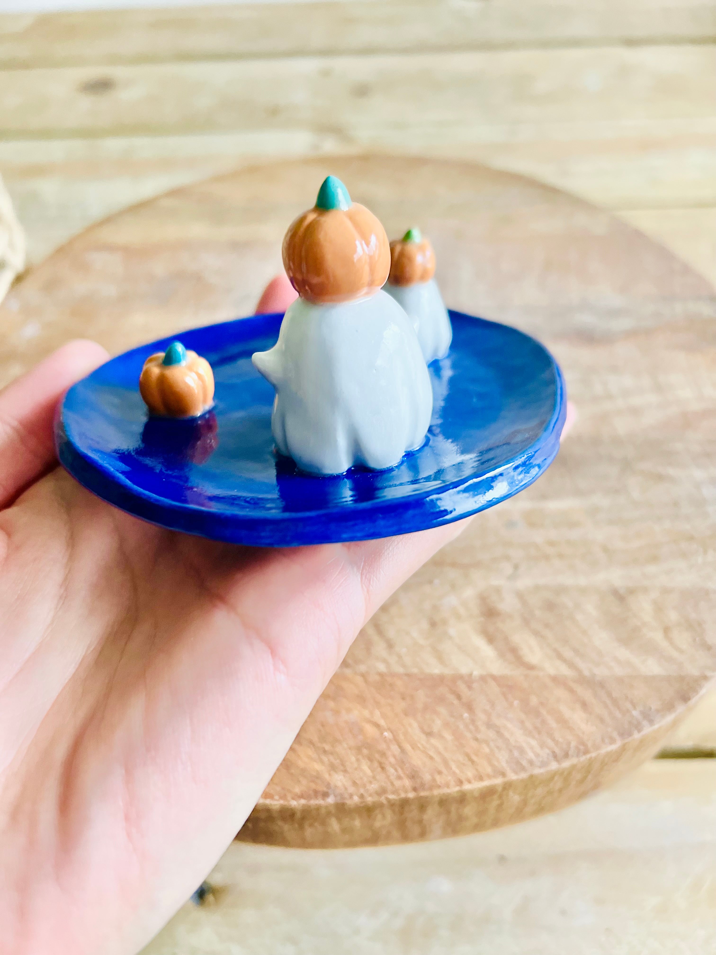 Ghost and pumpkin trinket dish