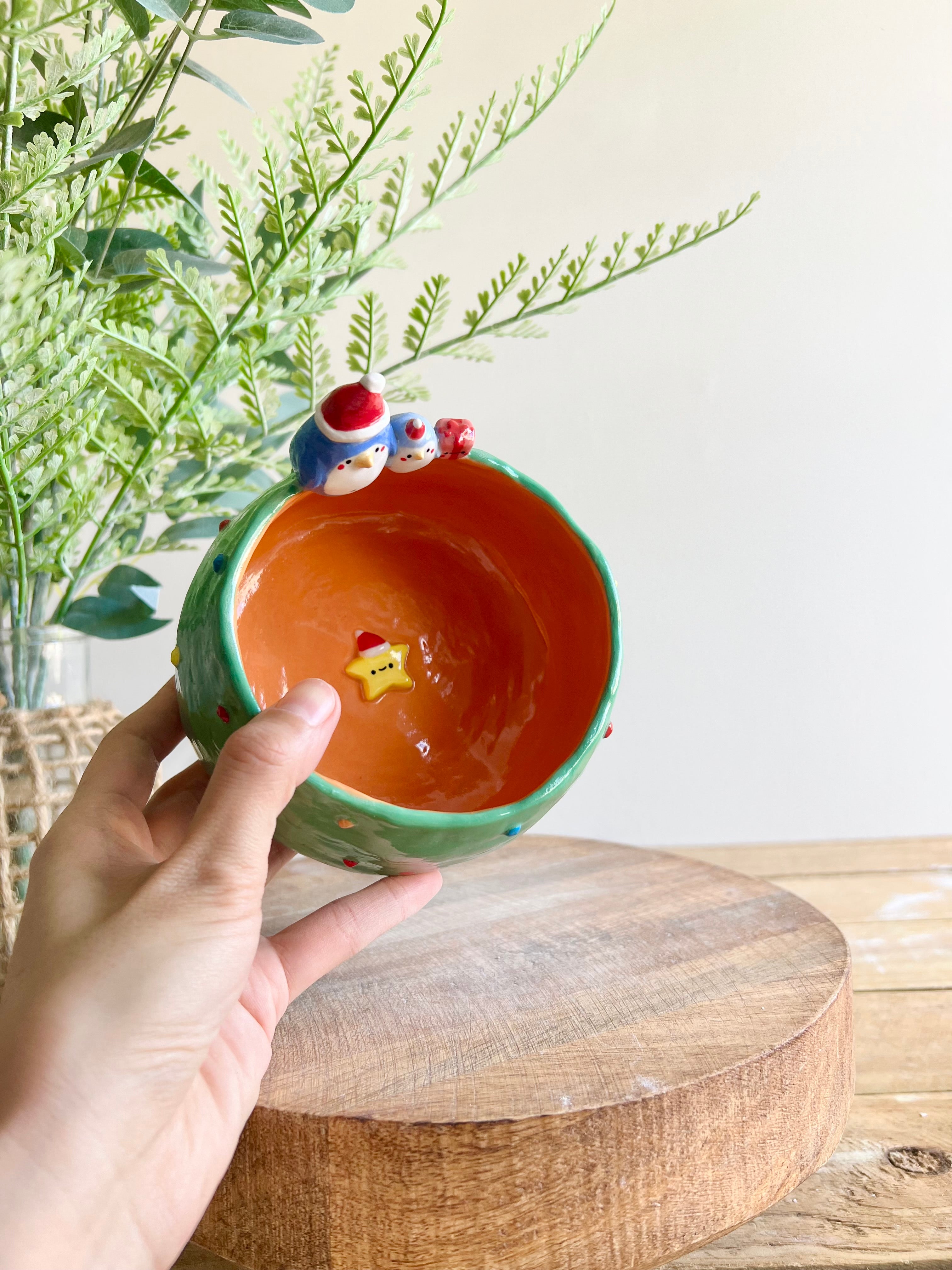 Christmas tree bowl with penguin friends