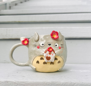 Flowery Totoro mug with bunny friends