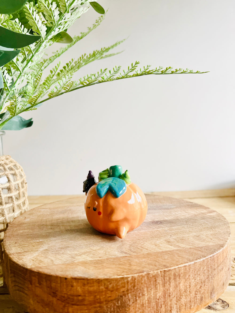 Pumpkin with black cat witch friend bud vase, photo 6 of 8