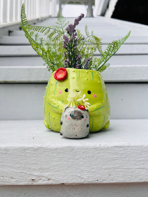 2in1 Cactus pot with grey cat vase friend