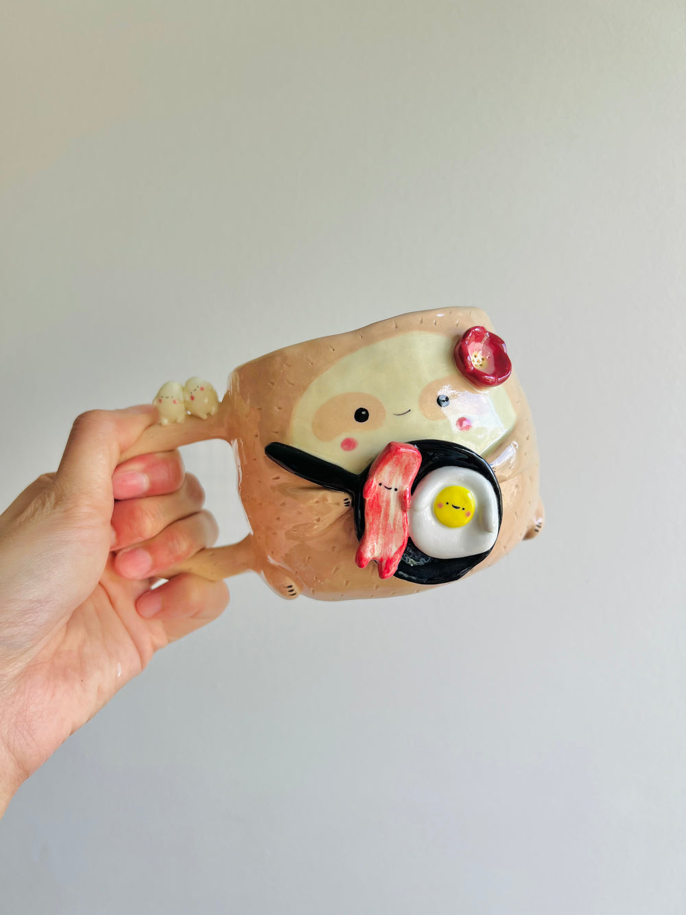 Bacon & eggs pun love Sloth mug, photo 11 of 14