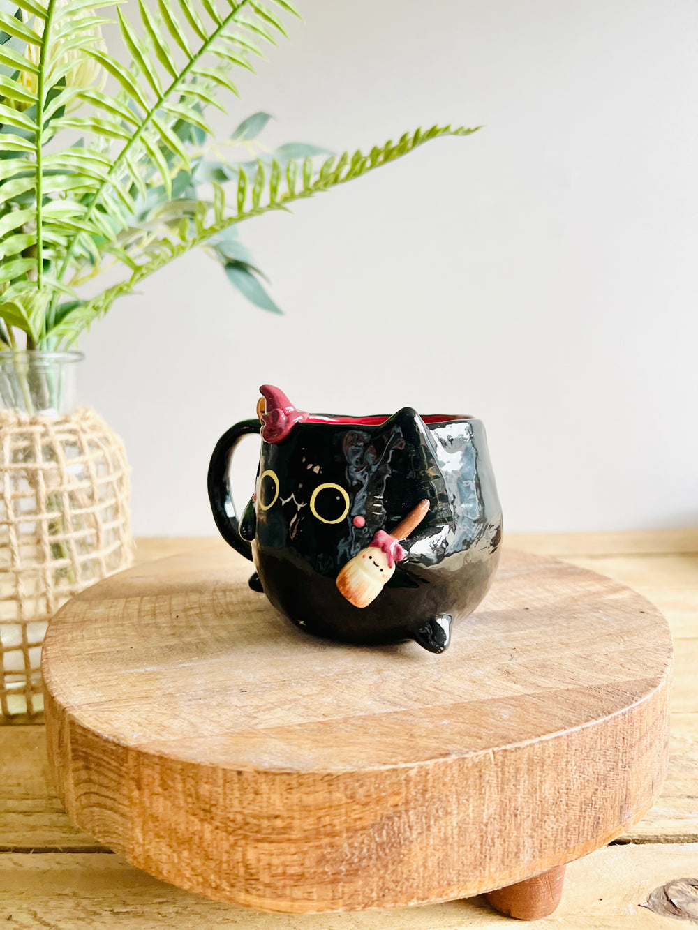 Black cat witch mug with pumpkin friend, photo 6 of 10