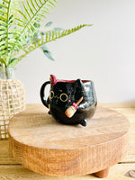 Black cat witch mug with pumpkin friend