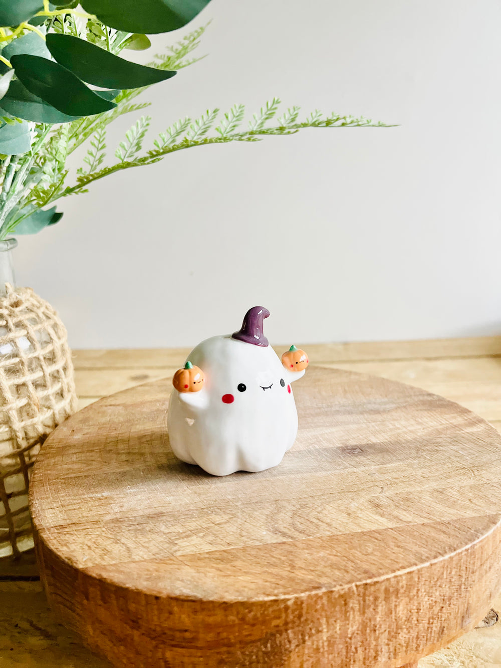 Ghost witch with pumpkin friends bud vase, photo 6 of 8