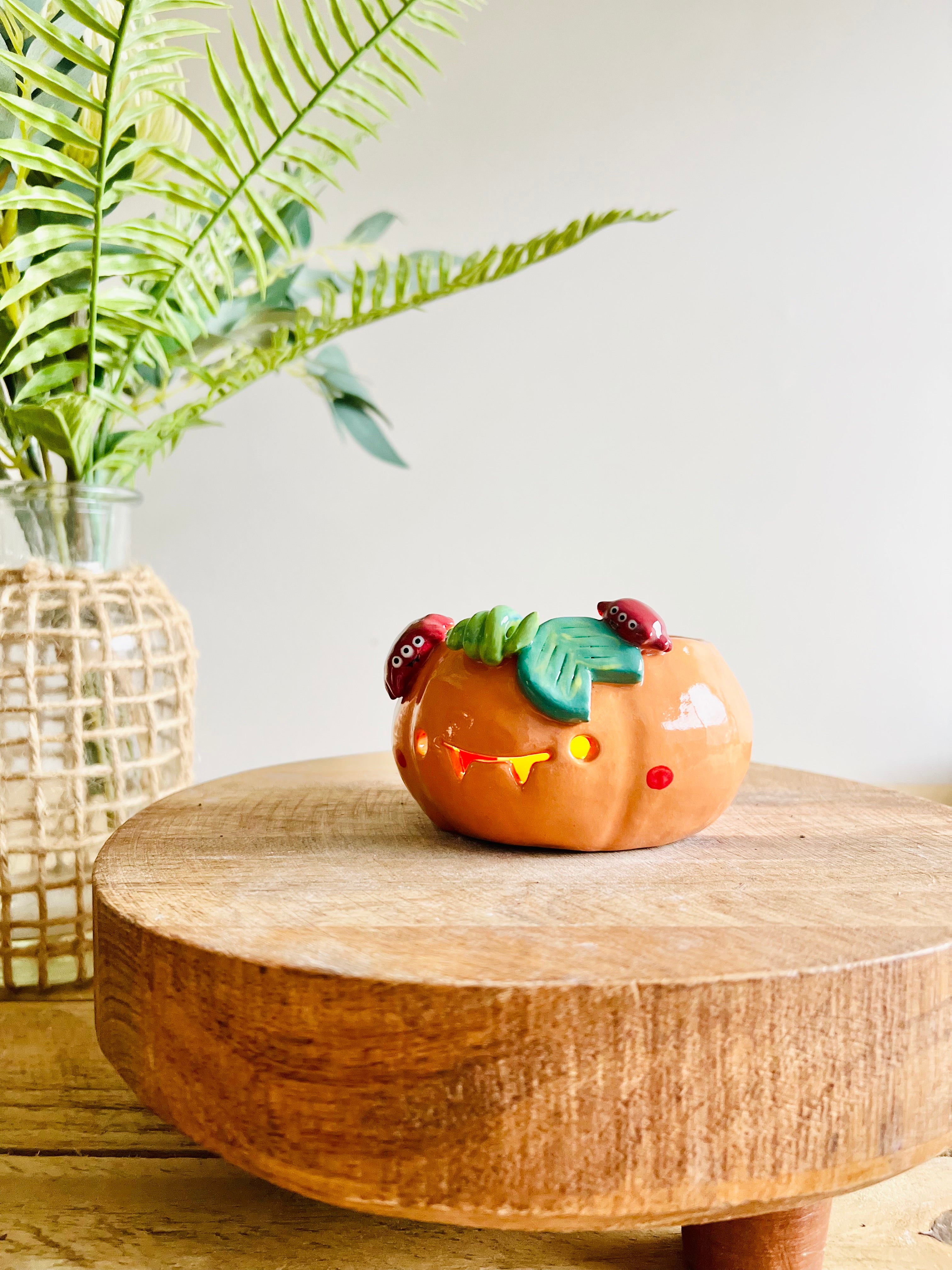 Pumpkin with spider friends candle holder/trinket dish