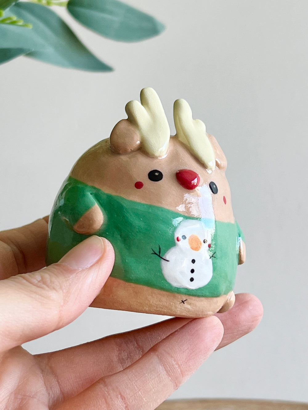 Green Christmas sweater reindeer bud vase, photo 9 of 9