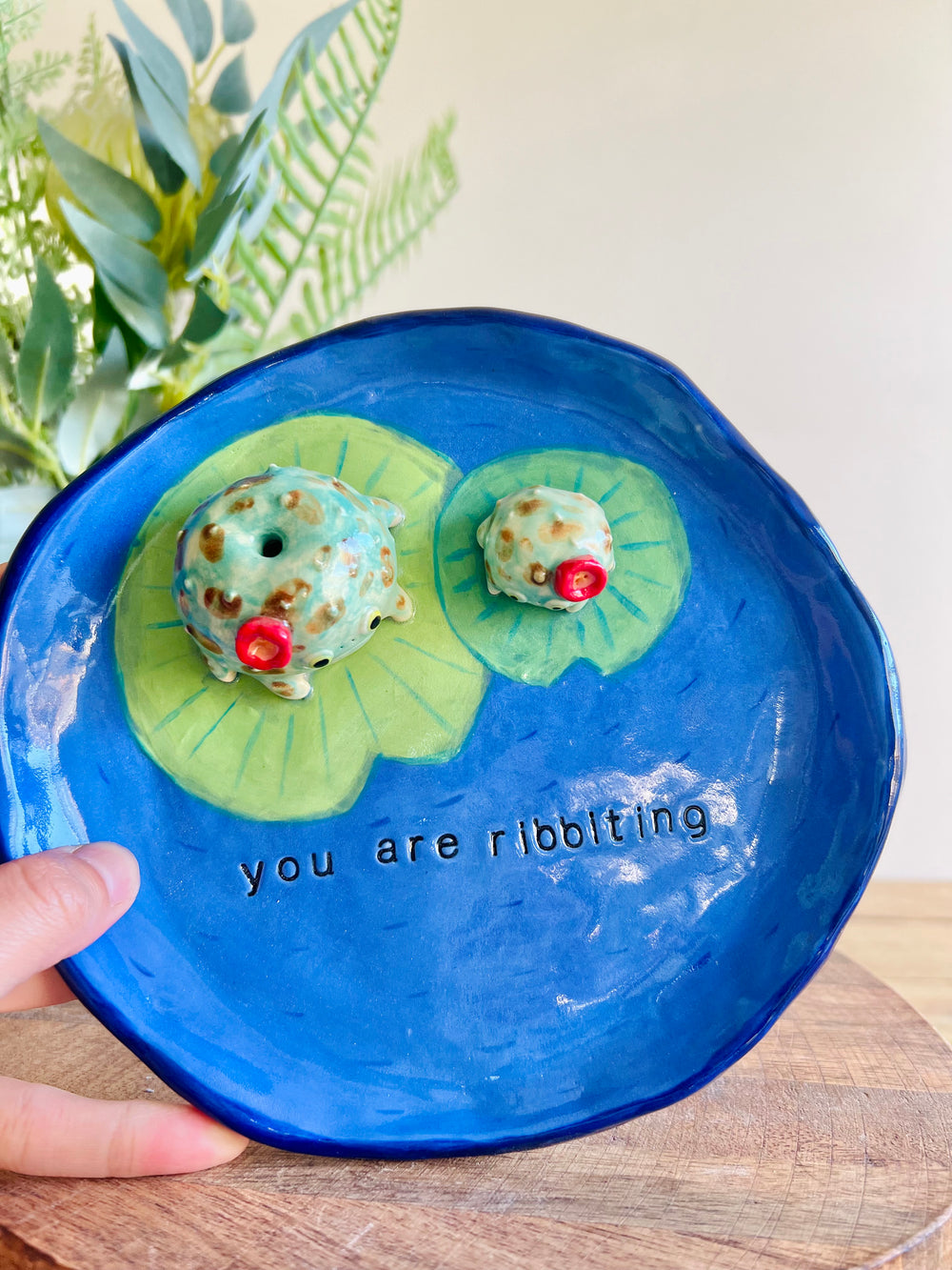 RIBBITing grump froggo trinket dish with bud vase, photo 3 of 5