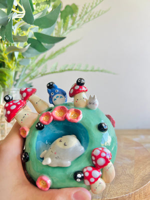 Sleeping Totoro & friends mushroom bud vase