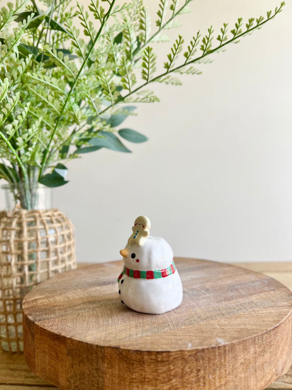 Snowman with gingerbread friend bud vase, photo 5 of 8
