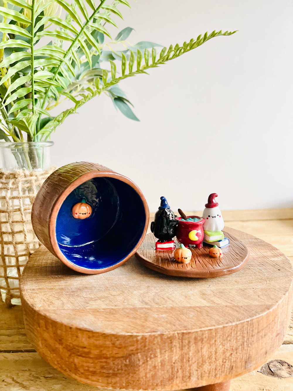 Cat witch and Ghost friends cauldron fun lidded trinket pot, photo 6 of 15