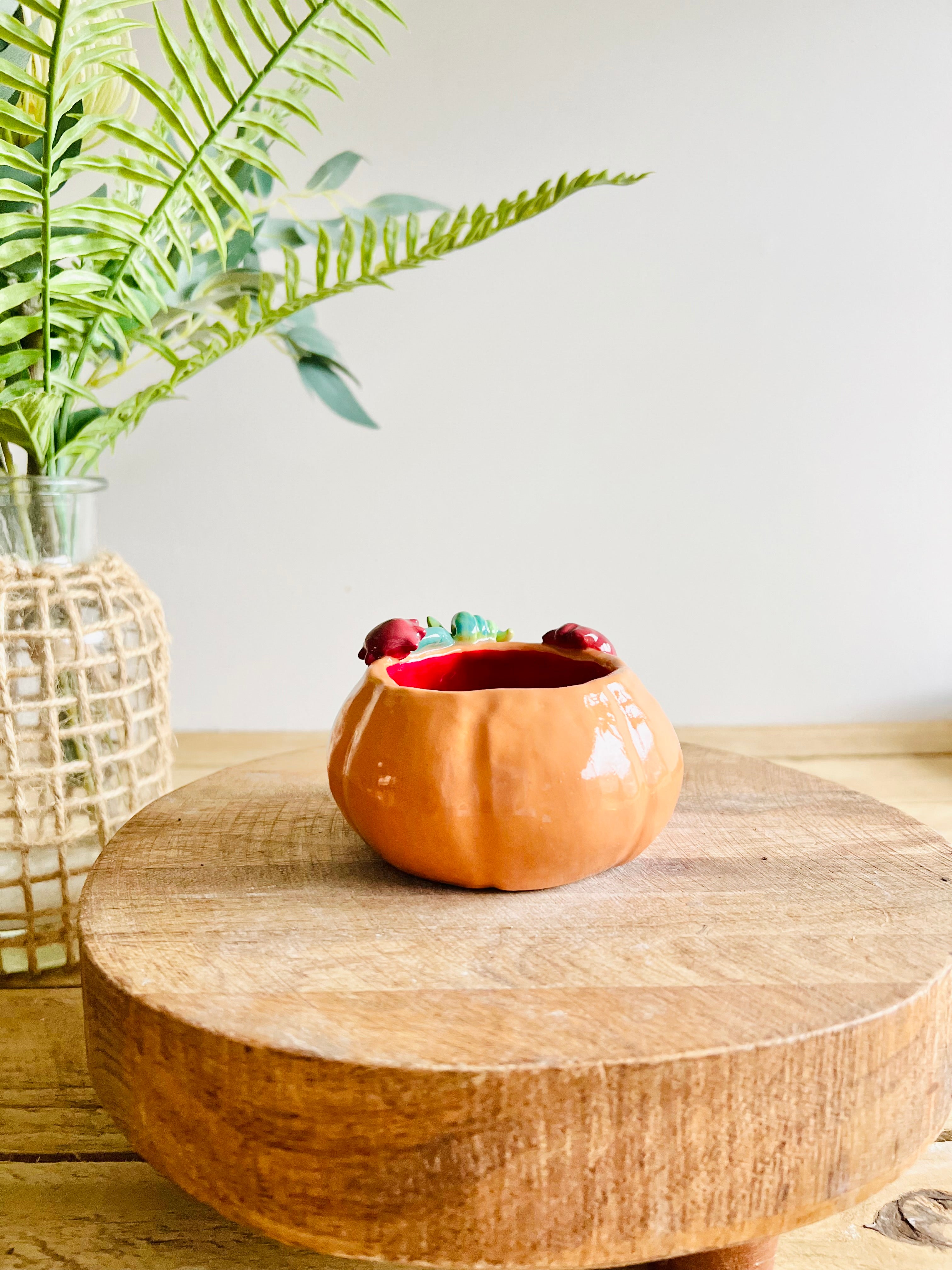 Pumpkin with spider friends candle holder/trinket dish