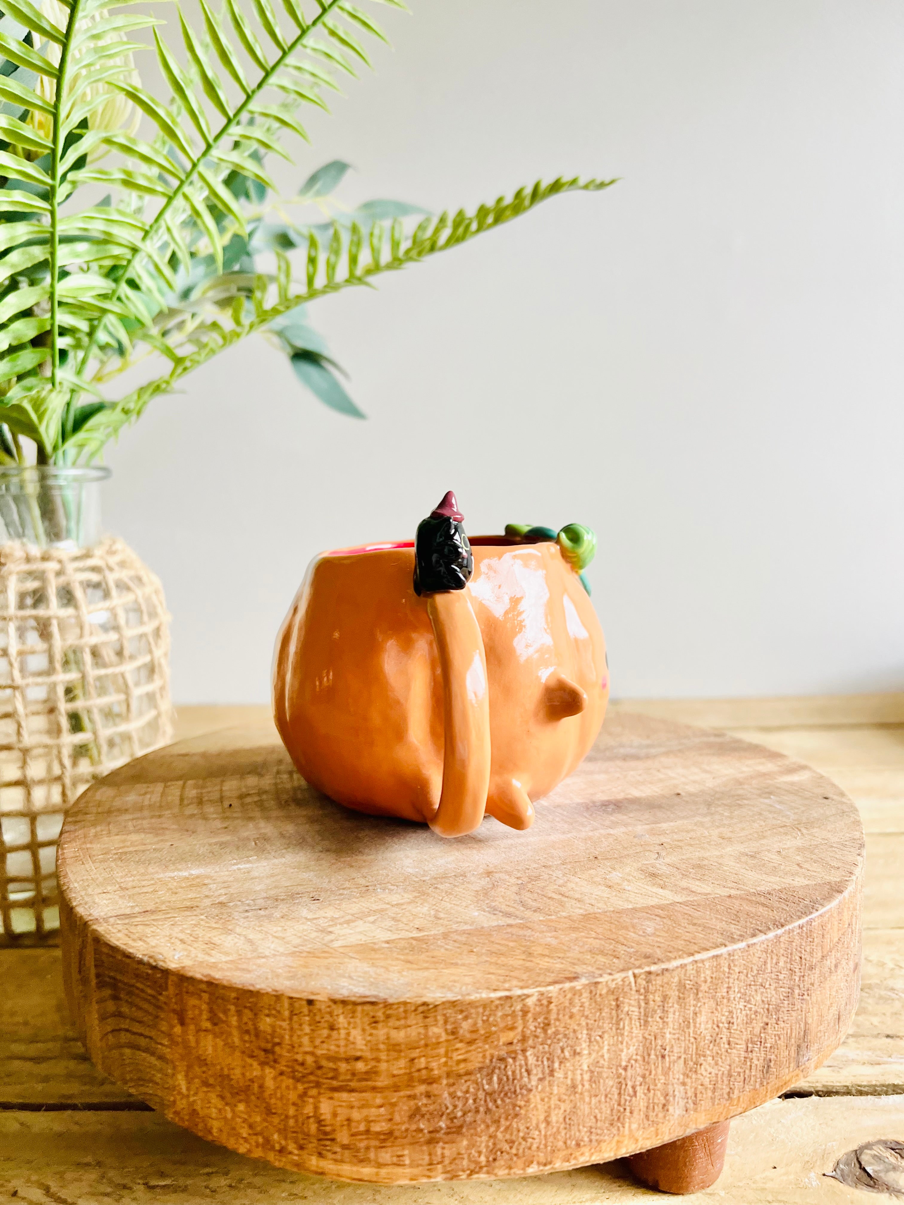 Pumpkin mug with black cat friend