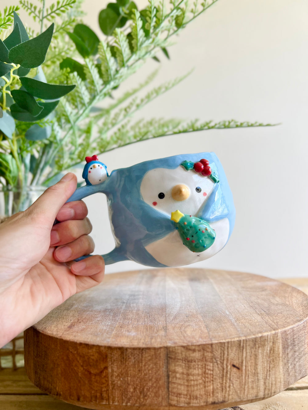 Festive Penguin mug with penguin baby and Christmas tree friend, photo 12 of 13