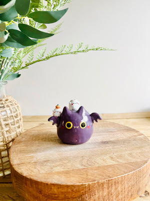 Bat with ghost and pumpkin friends bud vase